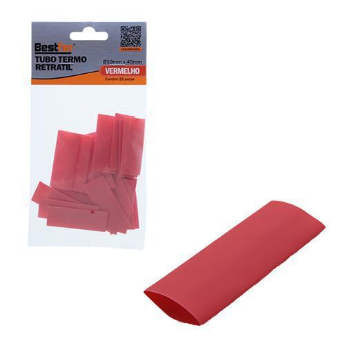 TUBO TERMO RETRATIL VERMELHO 10MM X 45MM 25PCS BESTFER