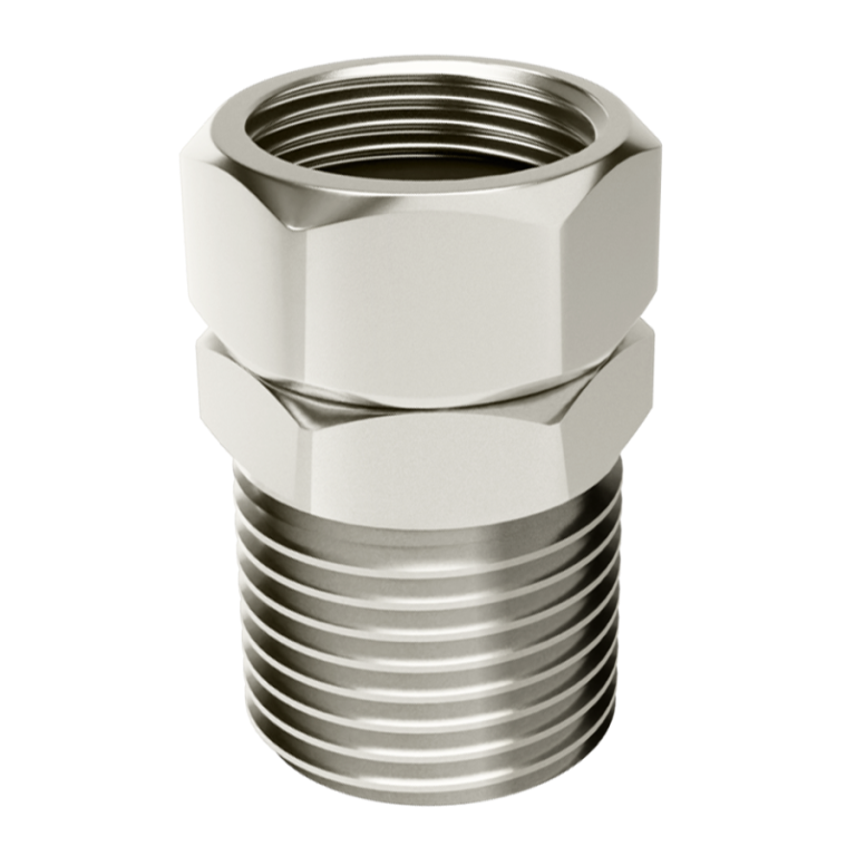 NIPLE COM SOBRE PORCA GIRATORIO NIQUELADO MxF - 1/2 ROCO