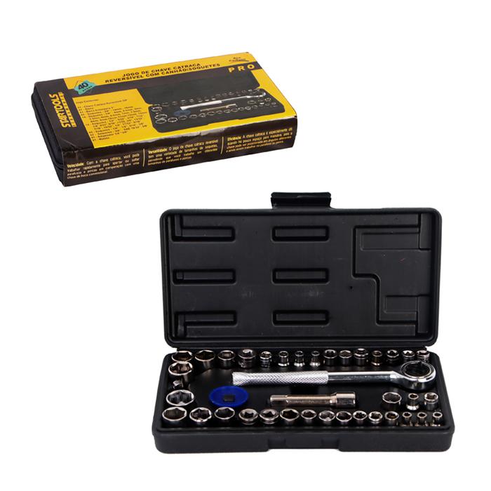 JOGO DE CHAVE CATRACA REVERSIVEL COM CANHAO/SOQUETES 40PCS STARTOOLS