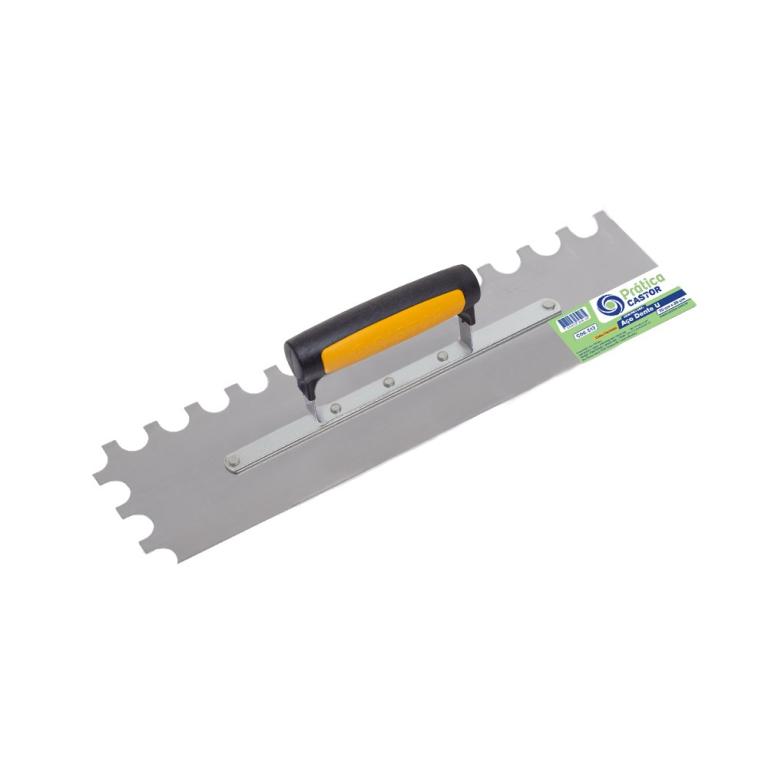 DESEMPENADEIRA ACO CASTOR DENTADA EM "U" 10X35CM COM CABO PLASTICO