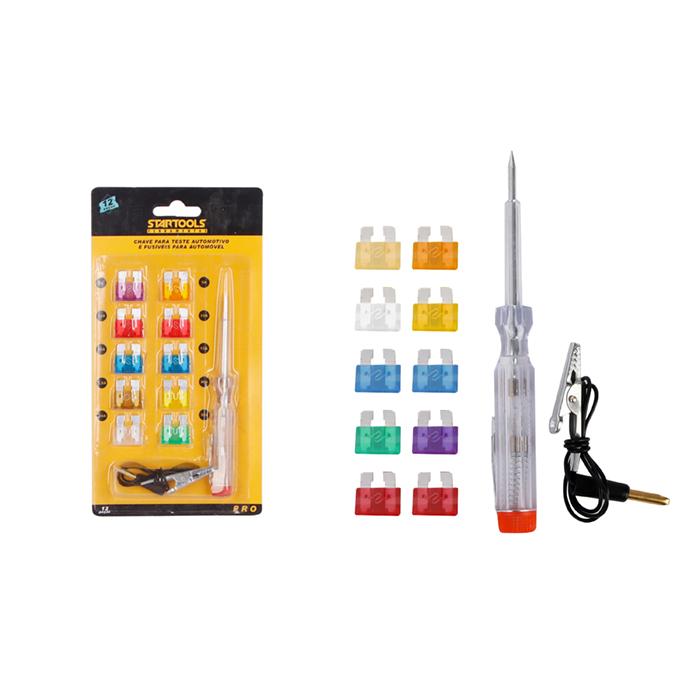 CHAVE TESTE AUTOMOTIVO COM 10 FUSÍVEIS P/AUTOMÓVEL CARTELA STARTOOLS