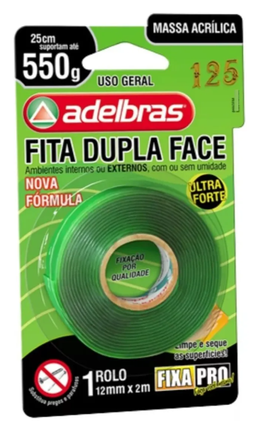 DUPLA FACE MASSA ADESIVA - 12MM X 2M - BLISTER FIXA PRO ADELBRAS