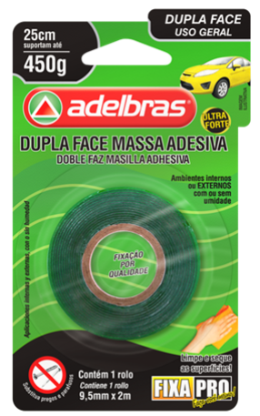 DUPLA FACE MASSA ADESIVA - 19MM X 2M - BLISTER FIXA PRO ADELBRAS