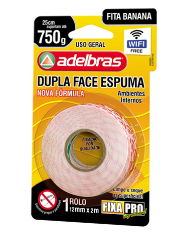 FITA DUPLA FACE ESPUMA FIXA PRO 941- 12MM X 2M BLISTER ADELBRAS