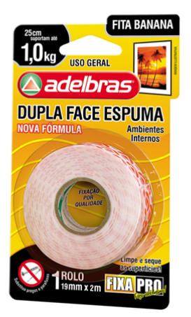 FITA DUPLA FACE ESPUMA FIXA PRO 941 - 19MM X 2M BLISTER ADELBRAS