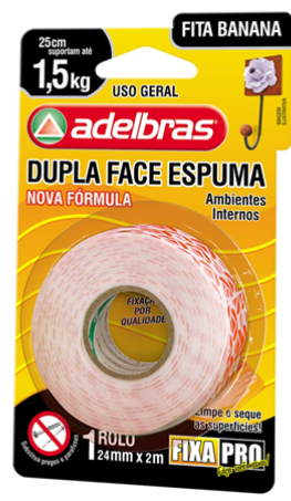 FITA DUPLA FACE ESPUMA FIXA PRO 941 - 24MM X 2M BLISTER ADELBRAS