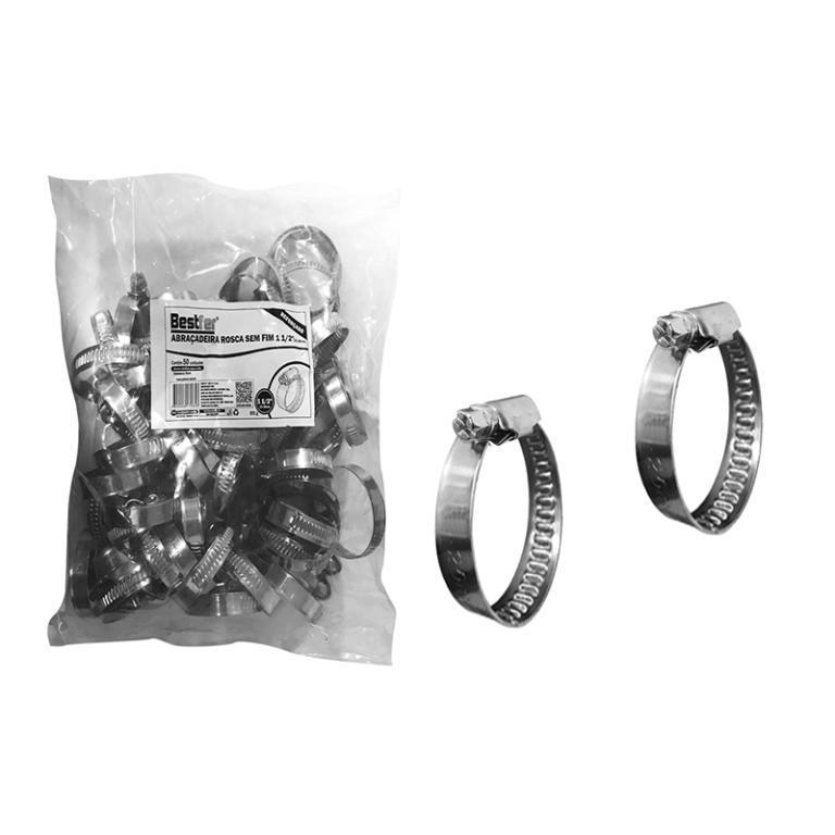 ABRACADEIRA ROSCA S/FIM 1 1/2POL - INOX (25PCS) REFORCADA BESTFER