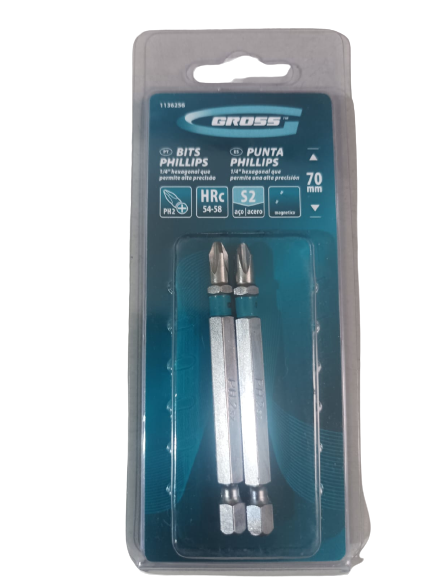 BITS PHILLIPS PH2ACO CROMO MOLIBDENIO 70MM 2PCS GROSS