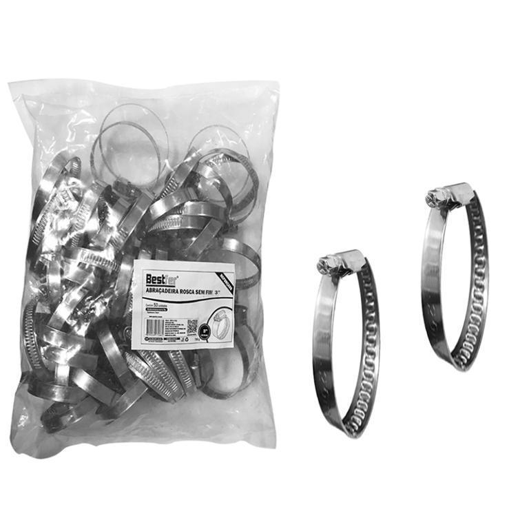 ABRACADEIRA ROSCA S/FIM 2 1/2POL - INOX (25PCS) REFORCADA BESTFER