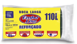 SACO LIXO PROFISSIONAL REFORÇADO BOCA LARGA 110L 90X100CM EMBALIXO