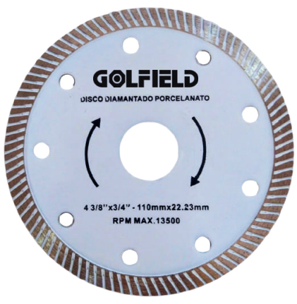 DISCO DIAMANTADO PORCELANATO 4 3/8X3/4" - 110X22,23MM GOLFIELD