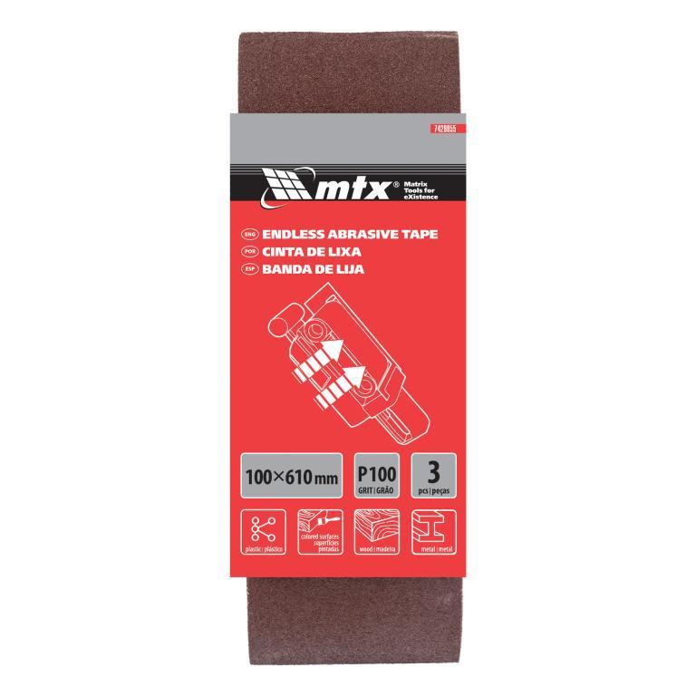 CINTA DE LIXA, GRAO 100, 610X100MM, 3PCS // MTX