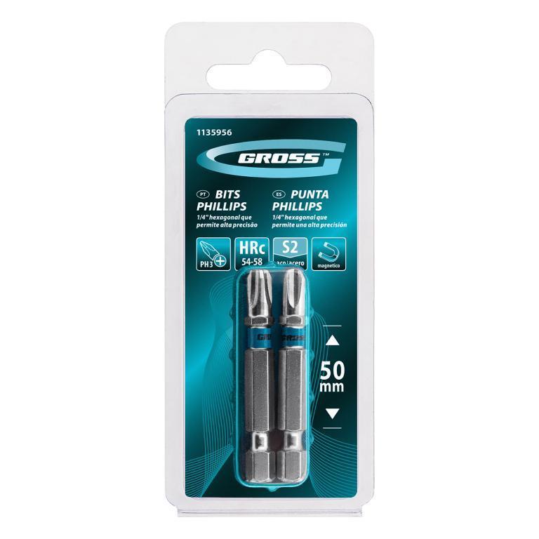 BITS PHILLIPS PH3, ACO CROMO MOLIBDENIO, 50MM, 2PCS // GROSS