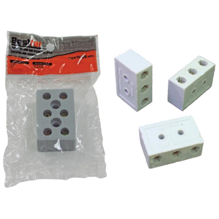 CONECTOR PORCELANA 3 POLOS FIO 16MM BESTFER