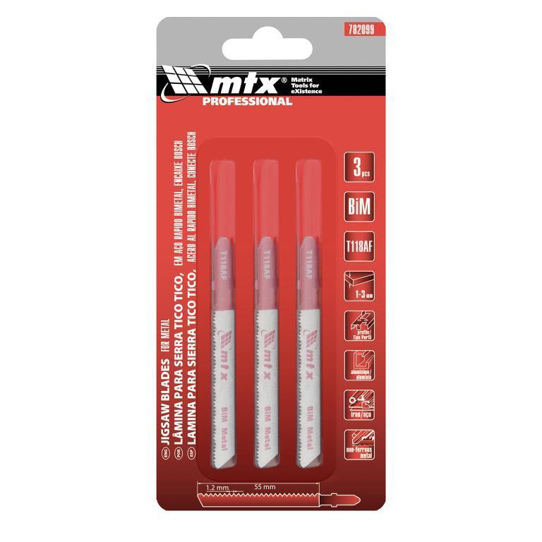 LAMINA PARA SERRA TICO-TICO, ACO BIMETALICO, ENCAIXE BOSCH, T118AF, 55 X 1,2MM, 3PCS // MTX