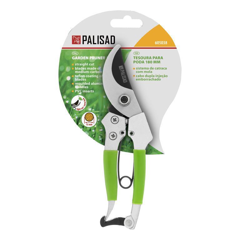 TESOURA PARA PODA, COM TRAVA E MOLA, CABO REVESTIDO DE BORRACHA, 180MM, 1PC // PALISAD
