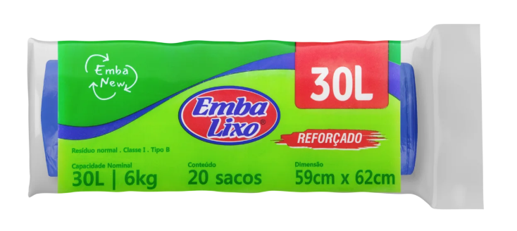 SACO PARA LIXO REFORÇADO AZUL 30L 59X62CM EMBALIXO