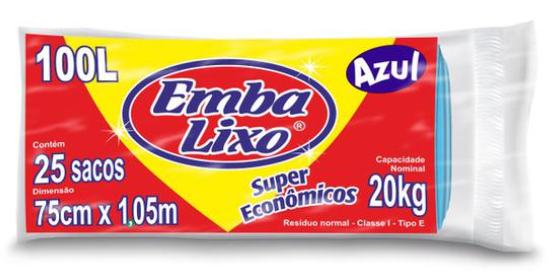 SACO LIXO RECICLADO PLUS AZUL 100L 75X105CM EMBALIXO