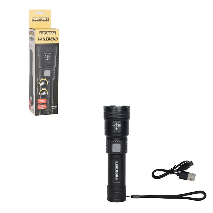 SR1064 - LANTERNA ZOOM COM CORDÃO PARA MÃO E CABO USB 3,7V~ 1W CX48 - 2X24