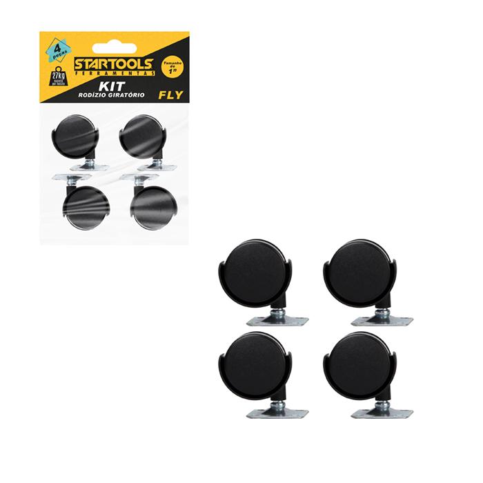 SR0487 - KIT DE RODÍZIO GIRATÓRIO PRETO  1" KIT 4PCS CX24