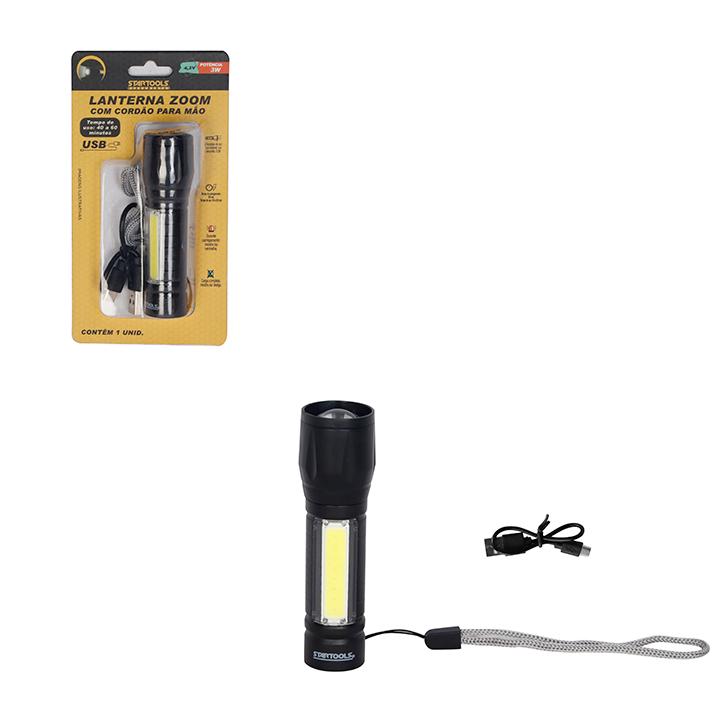 SR1061 - LANTERNA ZOOM COM CORDÃO PARA MÃO COM CABO USB 4,2V~ 3W CX96 - 2X48