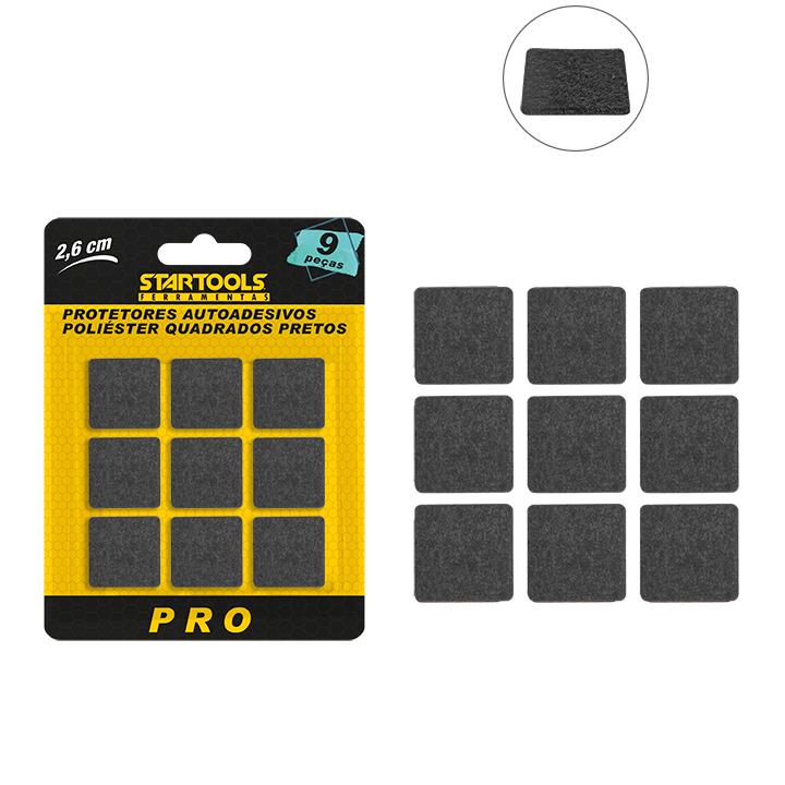 SR0589 - PROTETOR AUTO ADESIVO POLIESTER QUADRADO PRETO 2,6CM 9PCS CX96 - 2X48