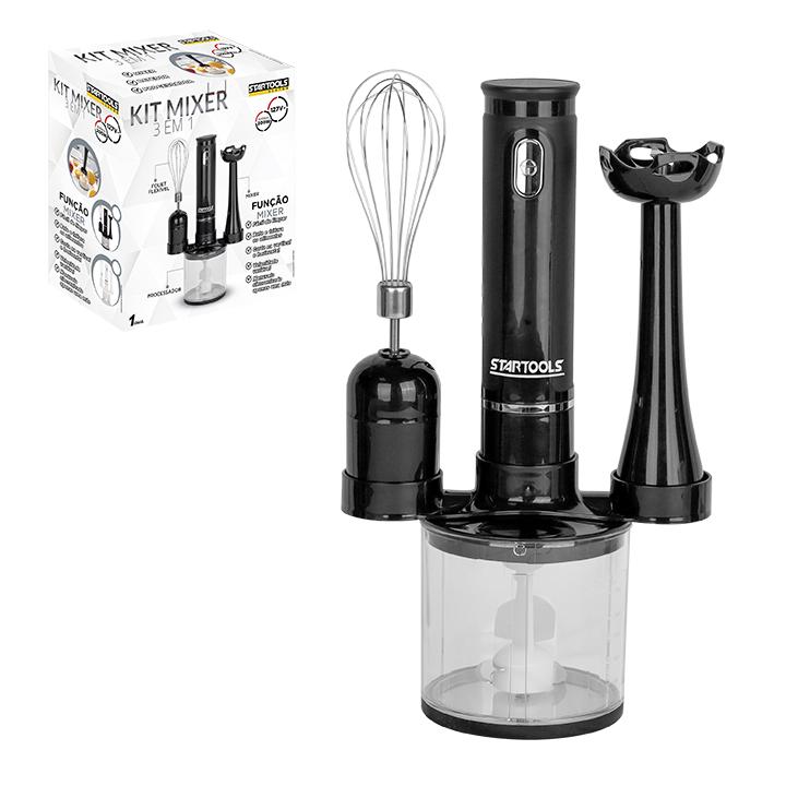 SR0890 - KIT MIXER 127V PROCESSADOR/BATEDOR 3 EM 1 PROFISSIONAL 200W 2 CORES(PRETO E BRANCO) CX6