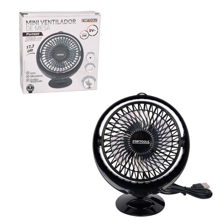 SR0955 - MINI VENTILADOR DE MESA PORTATIL PRETO CABO USB CX24