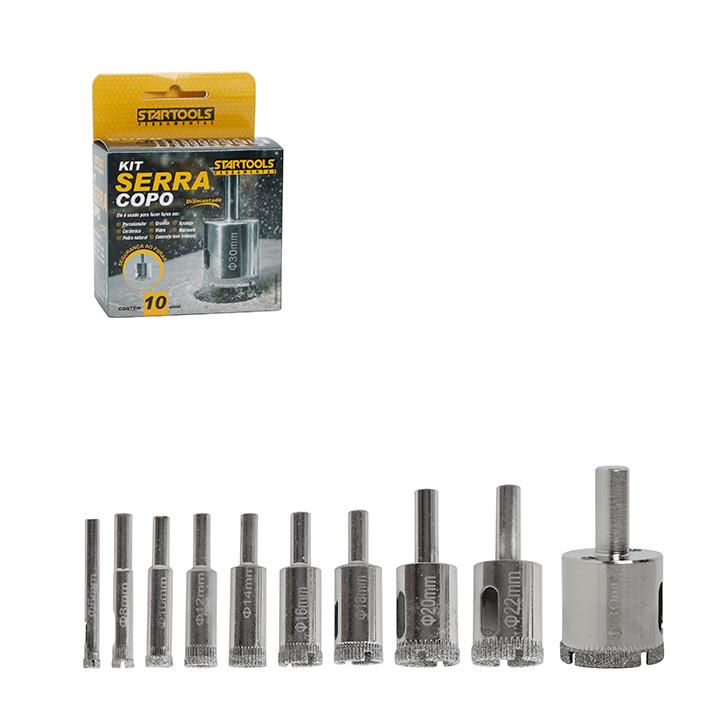 SR1198 - JOGO SERRA COPO DIAMANTADO C/10 PCS 3,4,5,6,8,10,12,18,32,50 MM CX20