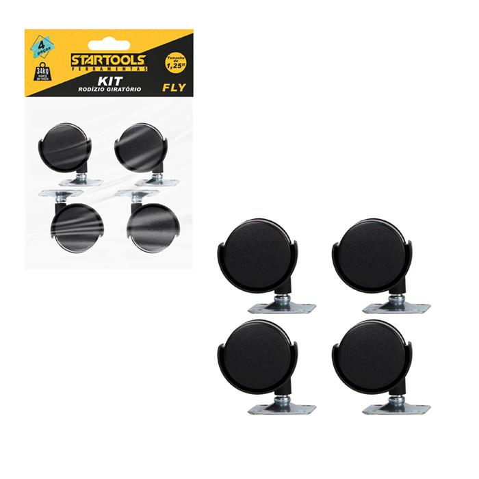 SR0488 - KIT DE RODÍZIO GIRATÓRIO PRETO 1,25" KIT 4PCS CX24
