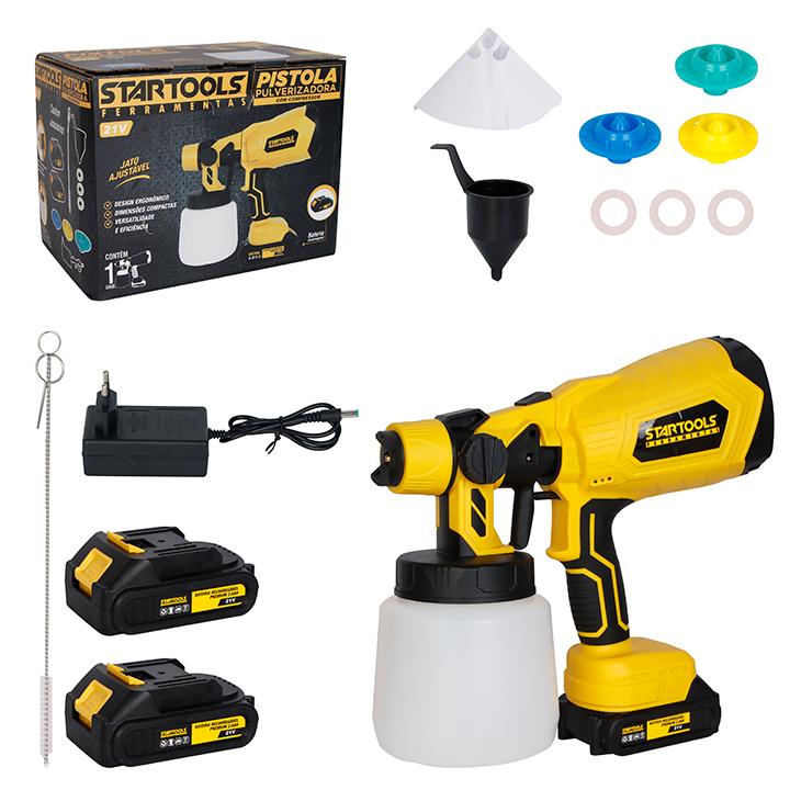 SR1026 - PISTOLA PULVERIZADORA 800ML C/COMPRESSOR RECARREGAVEL 21V CX4