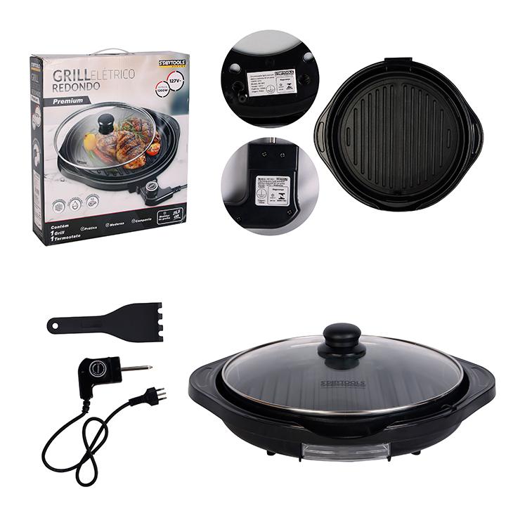 SR1001 - CHURRASQUEIRA 127V GRILL PREMIUM ELETRICA REDONDA 40CM PRETA 1200W  CX2