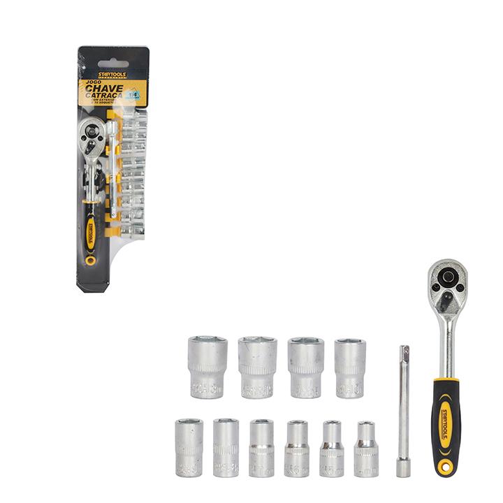SR1193 - JOGO CHAVE CATRACA 1/4'' C/EXTENSAO E 10 SOQUETES CX30 - 5X6