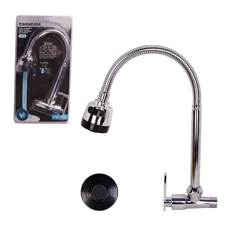 SR0789 - TORNEIRA INOX GOURMET C/DUCHA P/COZINHA DE PAREDE CX12