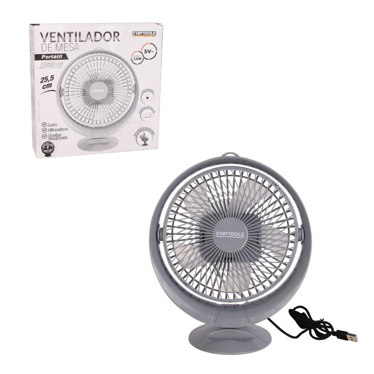 SR0956 - MINI VENTILADOR DE MESA 2 VELOCIDADES PORTATIL CINZA CABO USB CX12