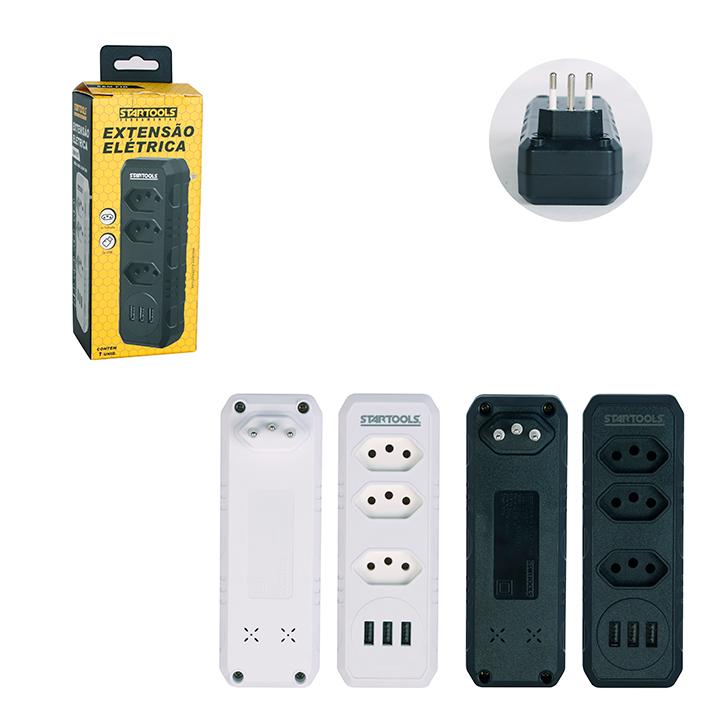 SR1019 - EXTENSÃO ELÉTRICA SEM FIO 3 TOMADAS 3USB CX24