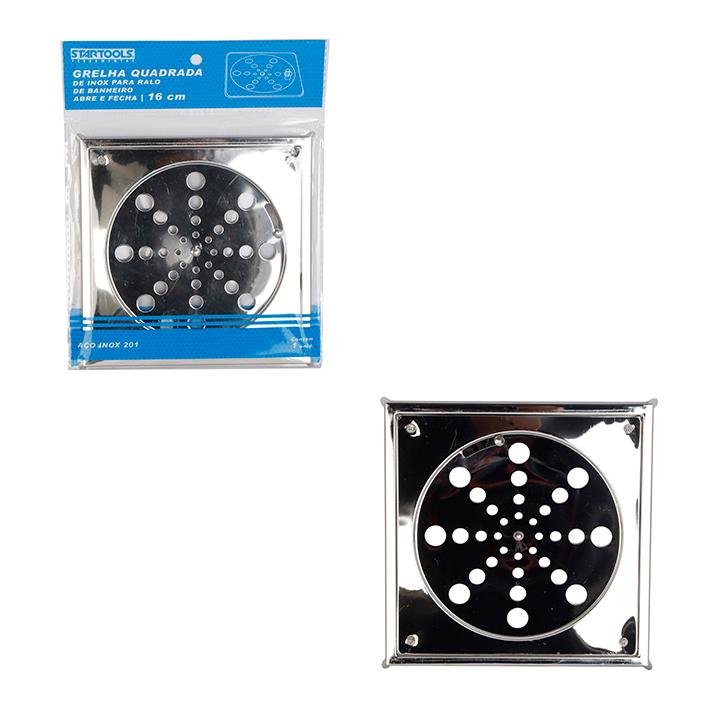 SR1171 - GRELHA QUADRADA 16 X 16 CM INOX PARA RALO DE BANHEIRO ABRE E FECHA CX60 - 2X30