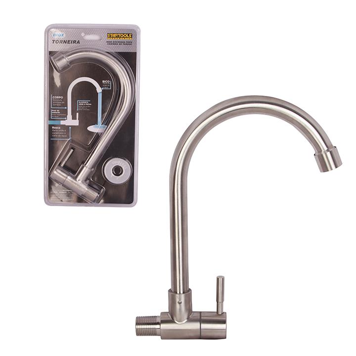 SR0786 - TORNEIRA INOX ESCOVADA P/COZINHA DE PAREDE CX12