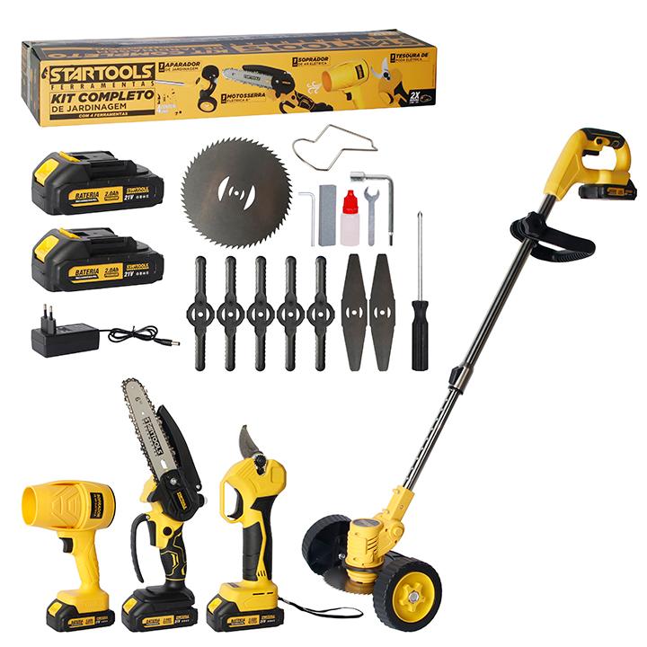 SR1183 - KIT 4PCS P/JARDIM - MOTOSERRA TESOURA DE PODA APARADOR DE GRAMA E SOPRADOR CX2