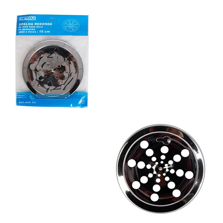 SR1170 - GRELHA REDONDA 15CM INOX P/RALO DE BANHEIRO ABRE E FECHA CX60 - 2X30