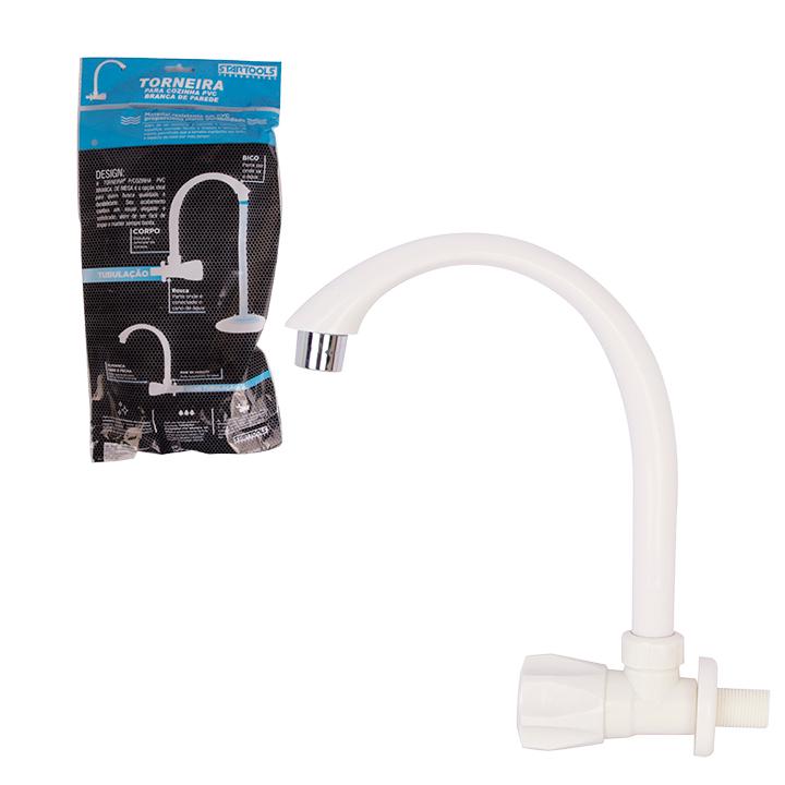SR0784 - TORNEIRA P/COZINHA PVC BRANCA DE PAREDE CX48