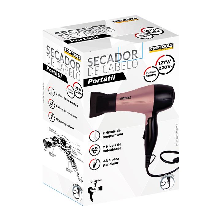 SR0882 - SECADOR  BIVOLT DE CABELO ROSA PORTATIL 1200W CX6
