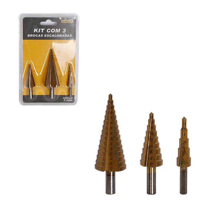 SR1126 - KIT BROCA ESCALONADA C/3 (4-12mm, 4-20mm, 4-32mm) CX24 - 2X12