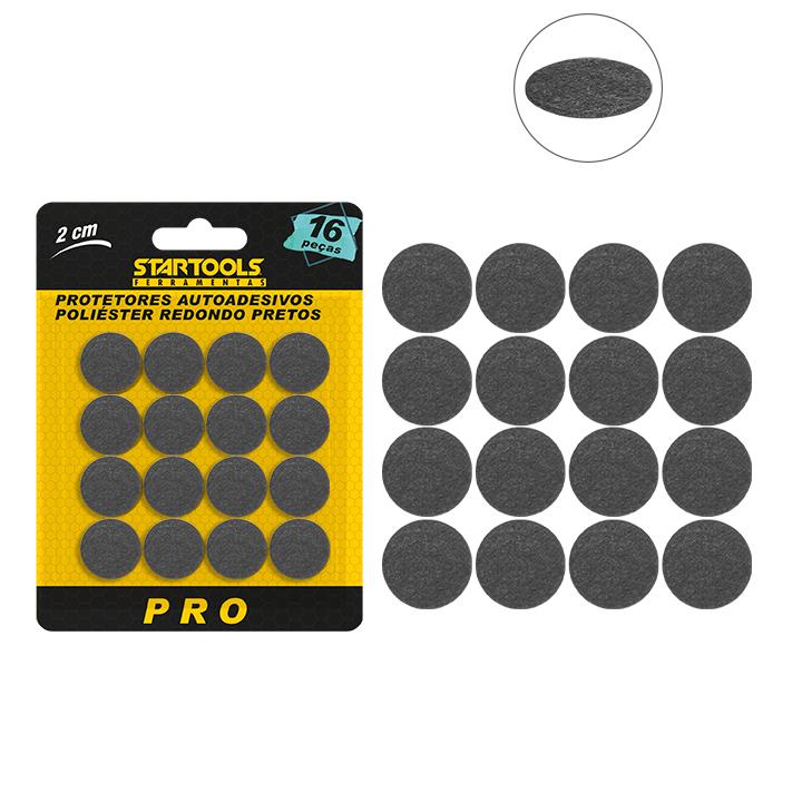 SR0591 - PROTETOR AUTO ADESIVO POLIESTER REDONDO PRETO 2CM 16PCS CX96 - 2X48