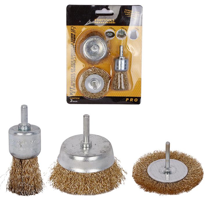 SR0664 - KIT ESCOVA C/3 DE ACO C/1 50MM (2') CIRCULAR E C/1 50MM(2') TIPO COPO CX72 - 2X36