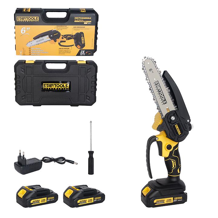 SR1177 - MINI MOTOSERRA CABO EMBORRACHADO 6'' 460W P/JARDIM C/2 BATERIAS RECARREAGEVEIS (21V) CX6
