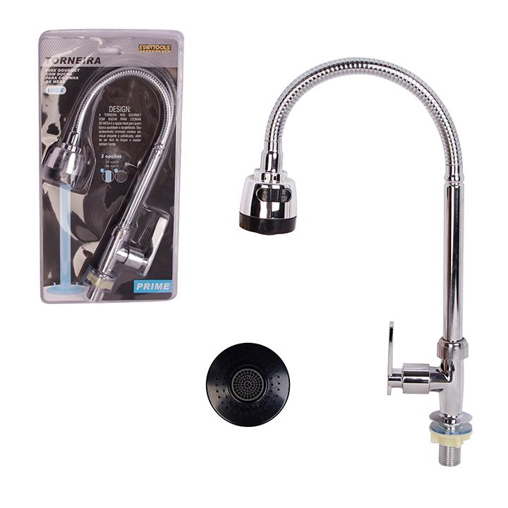 SR0788 - TORNEIRA INOX GOUMERT C/DUCHA P/COZINHA DE MESA CX12