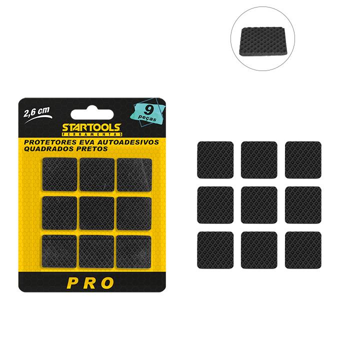 SR0583 - PROTETOR EVA AUTO ADESIVO QUADRADO PRETO 2,6CM 9PCS CX96 - 2X48