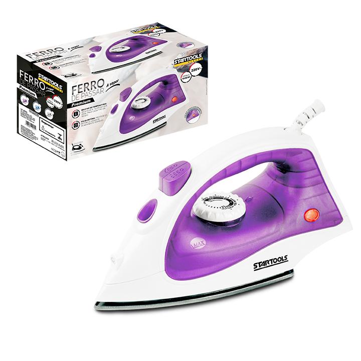 SR0895 - FERRO 220V DE PASSAR A VAPOR SPRAY BASE ANTIADERENTE 1200W 3 CORES(AZUL, CINZA E ROXO) CX6