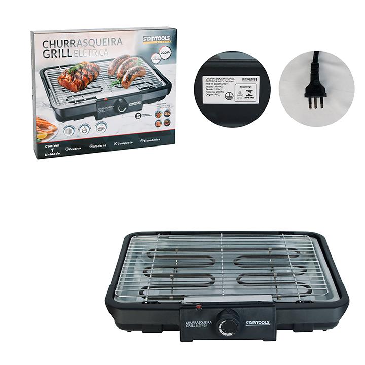 SR1000 - CHURRASQUEIRA  220V /GRILL ELETRICA 40.7X34.5M PRETA 2000W CX2